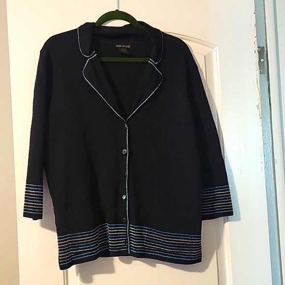 Grace Dane Lewis Button Down Navy Cardigan Jacket 1X - Picture 1 of 7